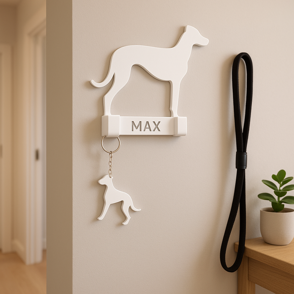 GreyHound Lead Hook – Personalised Dog Wall Hook, 3D Printed Leash Holder With Free Dog Keyring, Dog Mum Gift