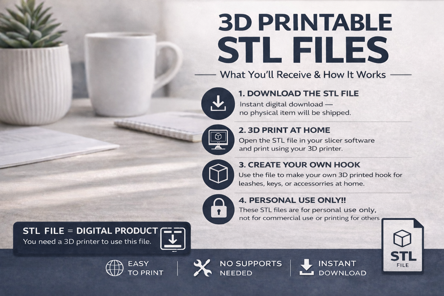 3D Printed Dog Hook STL Files – Wall Hook & Lead Holder Digital Downloads