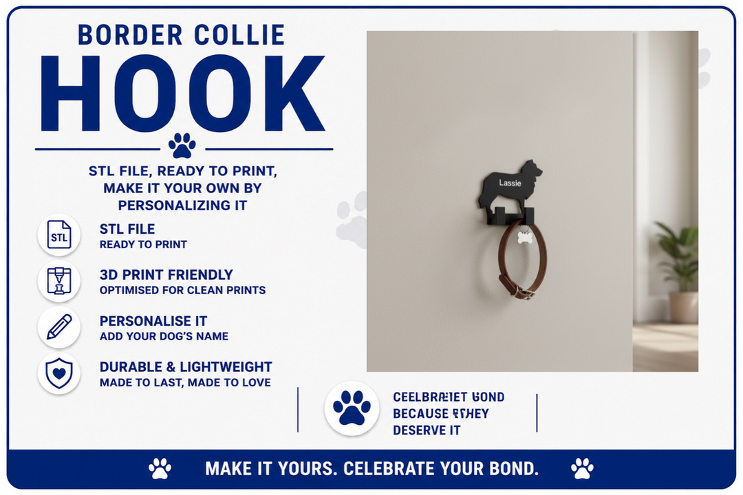 Border Collie hook with text on a white background