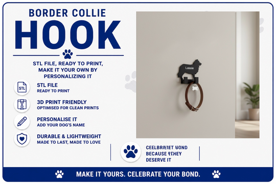 Border Collie hook with text on a white background