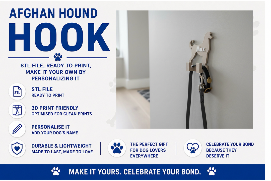 Advertisement for Afghan Hound Hook with product image and promotional text.