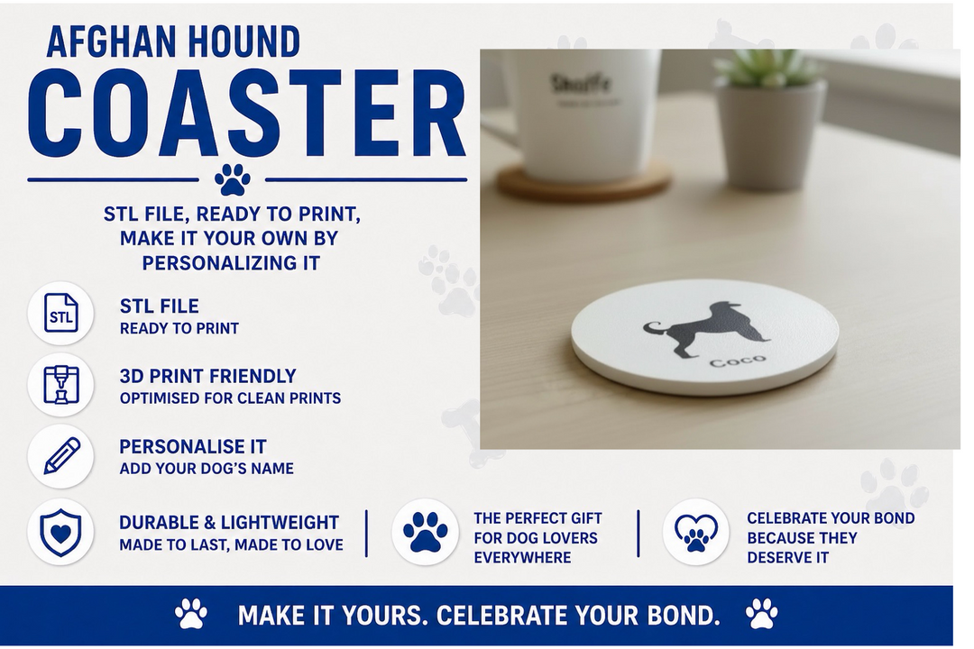 Afghan Hound coaster with customizable options on a white background