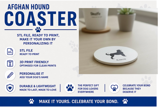 Afghan Hound coaster with customizable options on a white background