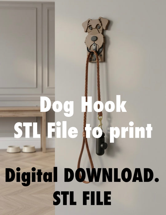 Dog wall hook STL file, 3D printable dog key holder, digital download dog leash hook design for home decor