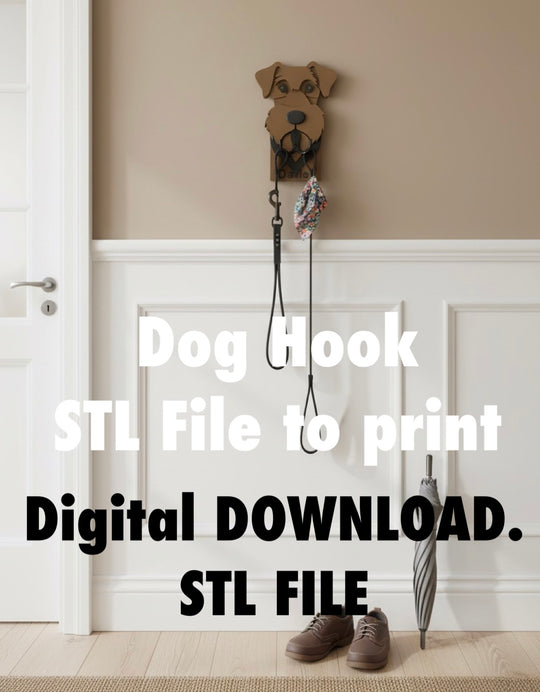 Dog wall hook STL file, 3D printable dog key holder, digital download dog leash hook design for home decor