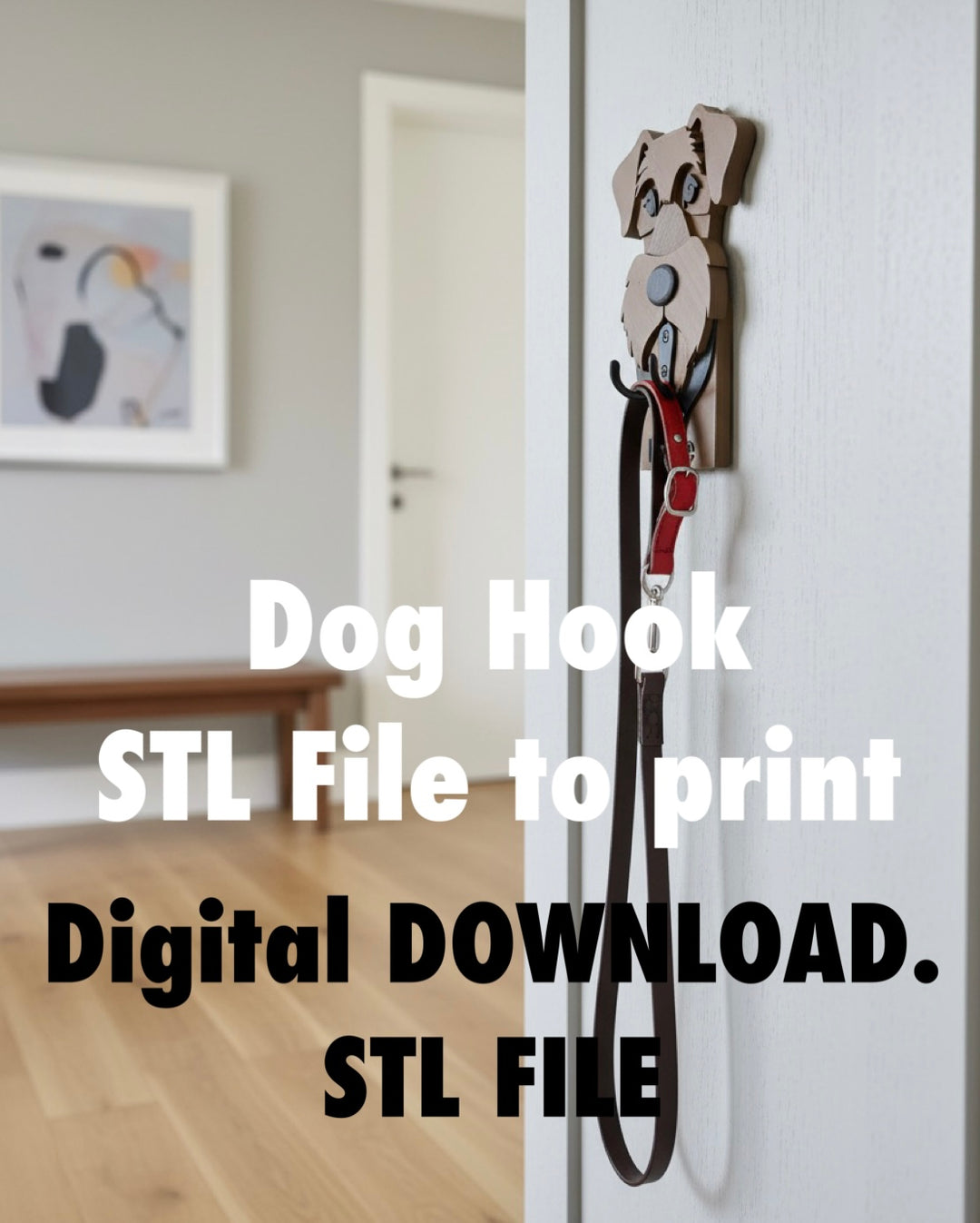 Dog wall hook STL file, 3D printable dog key holder, digital download dog leash hook design for home decor