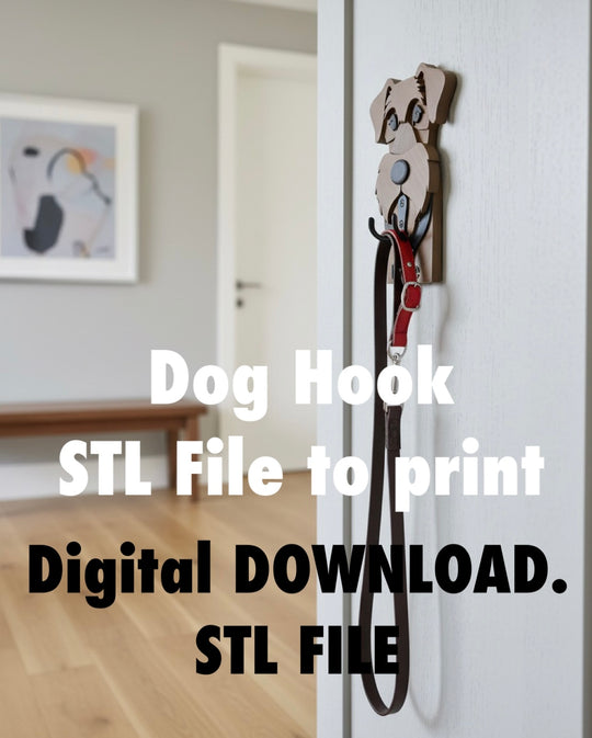 Dog wall hook STL file, 3D printable dog key holder, digital download dog leash hook design for home decor