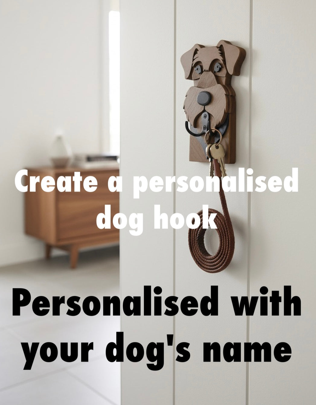 Personalised dog lead hook with name, dog wall hook for leads and keys, custom dog gift, hallway wall decor