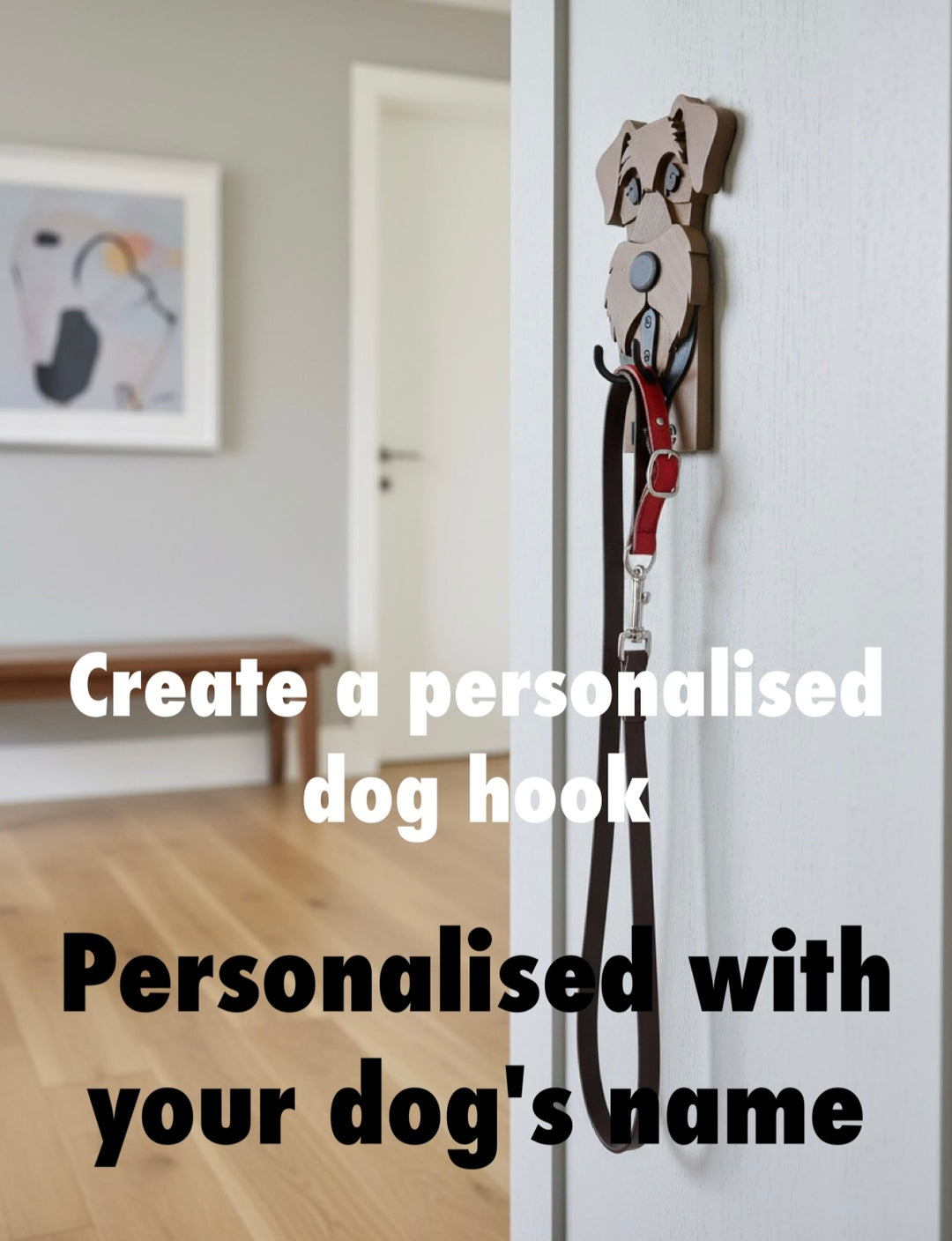 Personalised dog lead hook with name, dog wall hook for leads and keys, custom dog gift, hallway wall decor