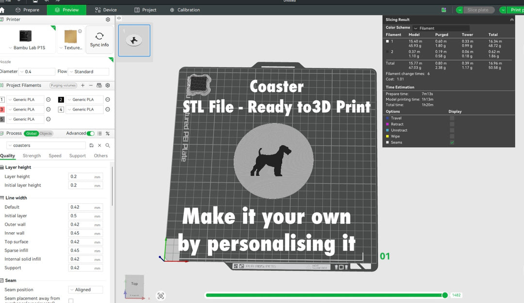 Airdale Terrier dog coaster STL file for 3D printing, personalised dog drink coaster digital download, dog lover gift UK