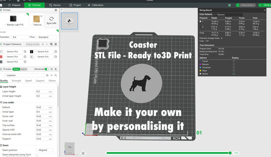 Airdale Terrier dog coaster STL file for 3D printing, personalised dog drink coaster digital download, dog lover gift UK