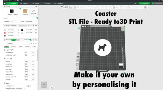 Airdale Terrier dog coaster STL file for 3D printing, personalised dog drink coaster digital download, dog lover gift UK