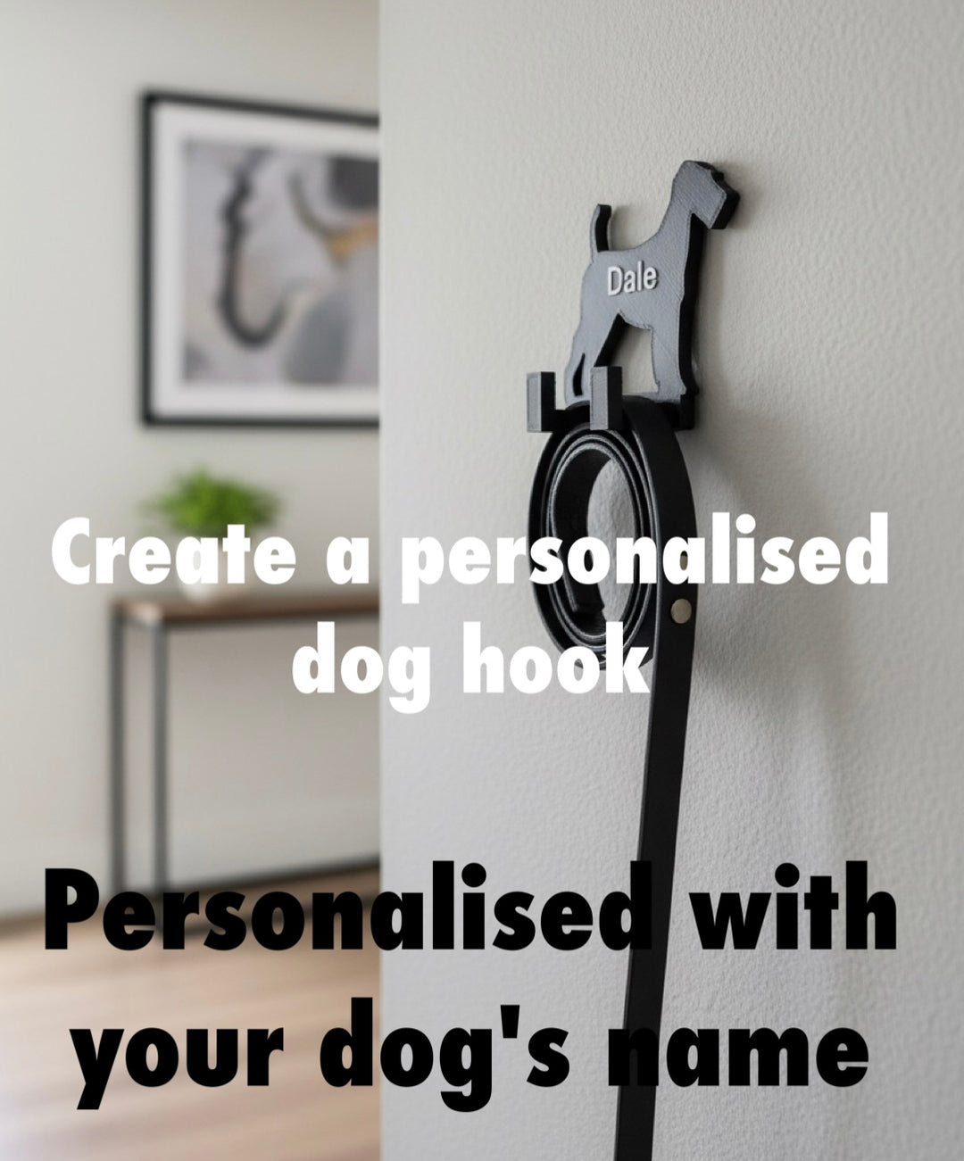 Personalised dog lead hook with name, dog wall hook for leads and keys, custom dog gift, hallway wall decor