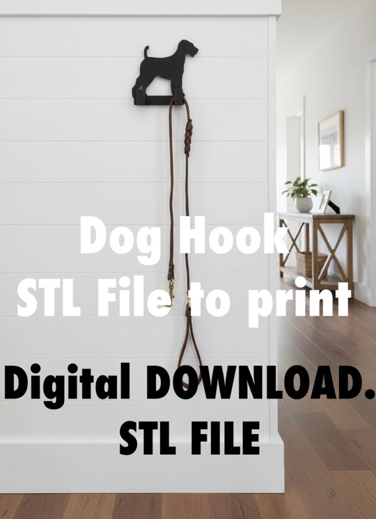 Personalised Airedale dog lead hook with name STL file, 3D printable dog leash holder digital download