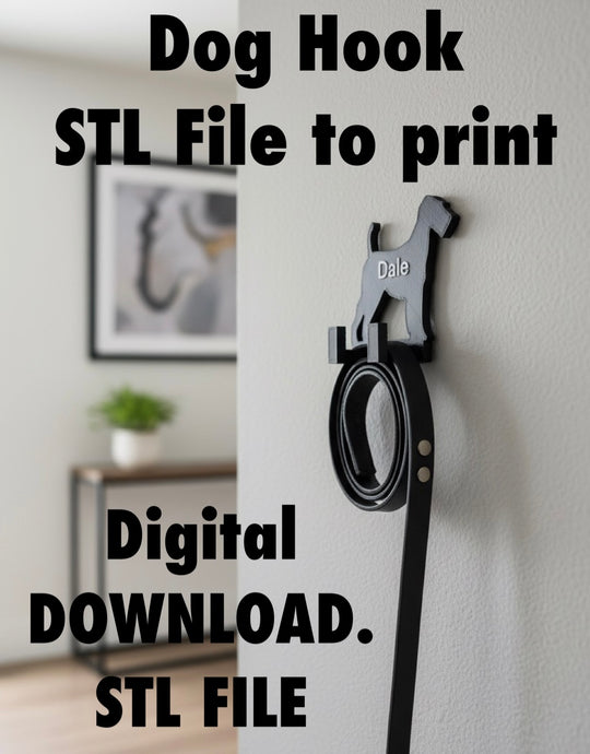 Personalised Airedale dog lead hook with name STL file, 3D printable dog leash holder digital download