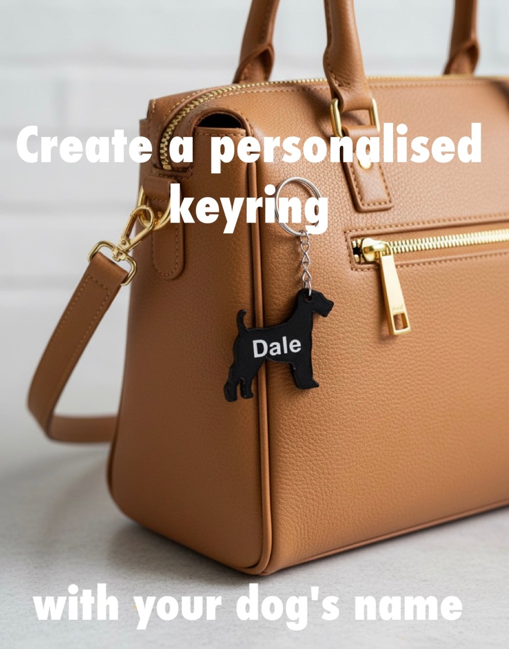 personalised Airedale Terrier keyring with name, custom dog keychain on handbag, dog lover gift UK