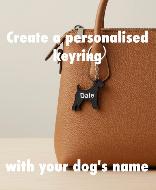 personalised Airedale Terrier keyring with name, custom dog keychain on handbag, dog lover gift UK