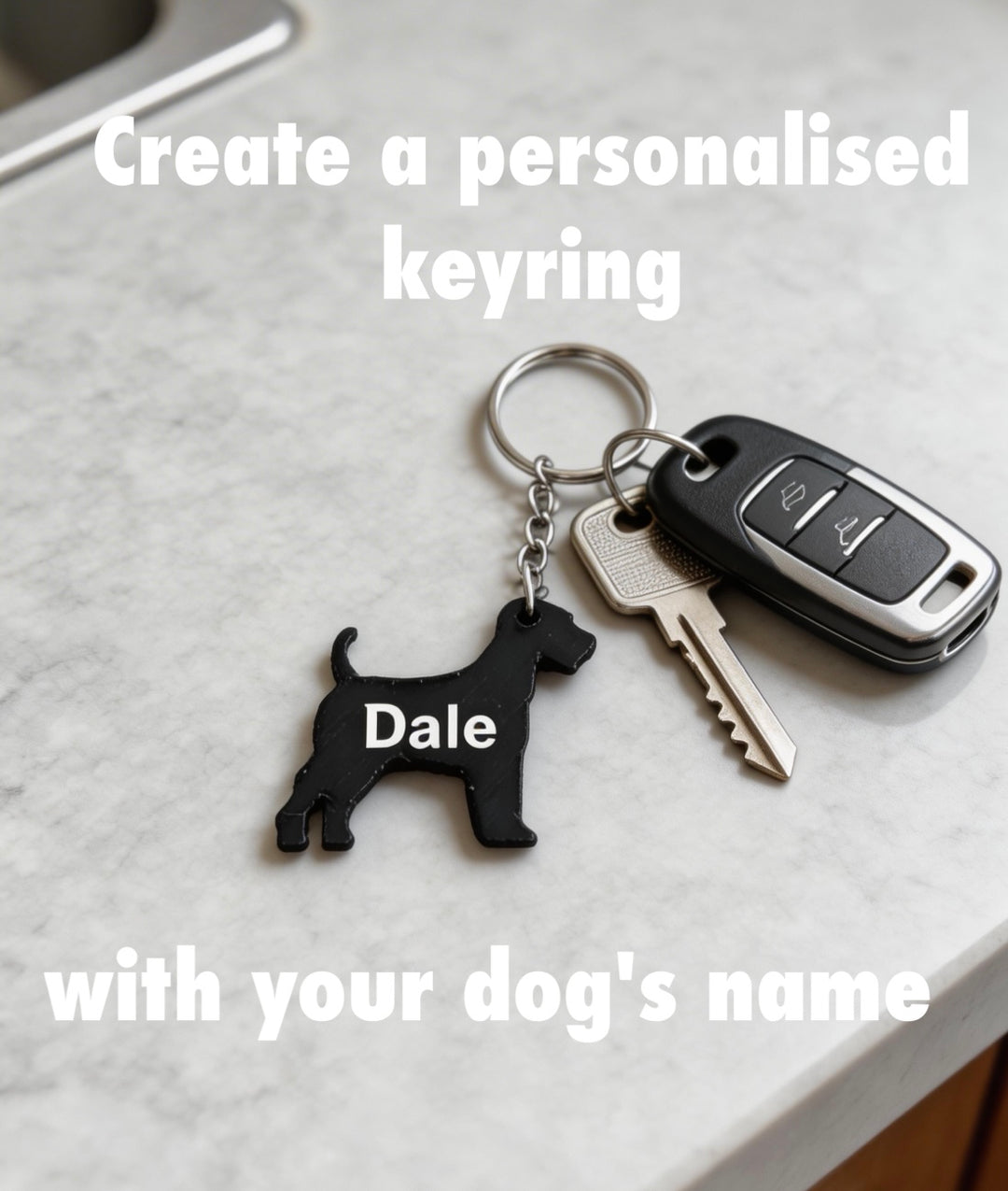 personalised Airedale Terrier keyring with name, custom dog keychain on handbag, dog lover gift UK