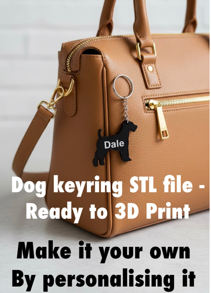 Personalised Airedale dog lead keyring with name STL file, 3D printable dog leash holder digital download