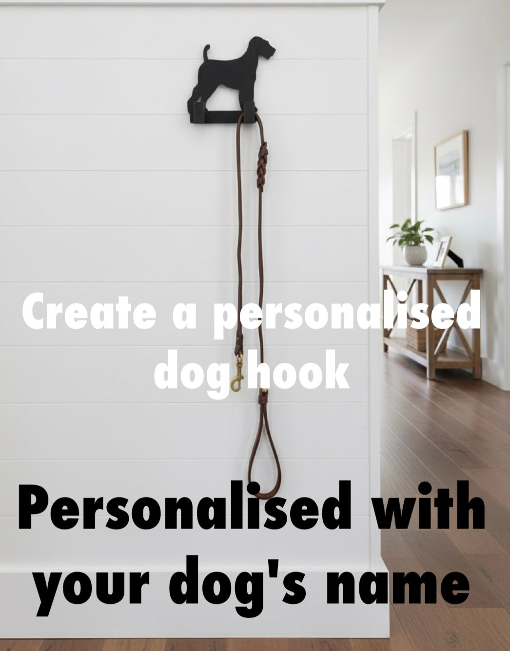 Personalised dog lead hook with name, dog wall hook for leads and keys, custom dog gift, hallway wall decor