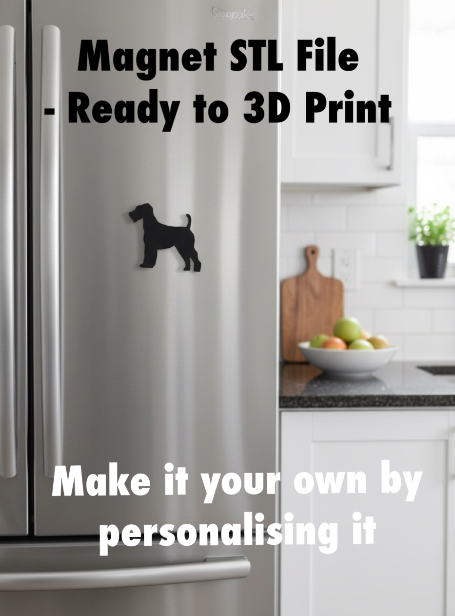 Airedale Terrier magnet STL file for 3D printing, dog fridge magnet digital download, custom dog magnet design UK