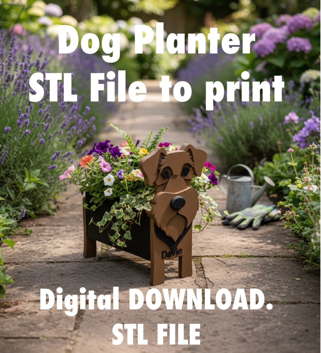 Personalised dog planter STL file for 3D printing, dog-shaped plant pot digital download, garden decor gift