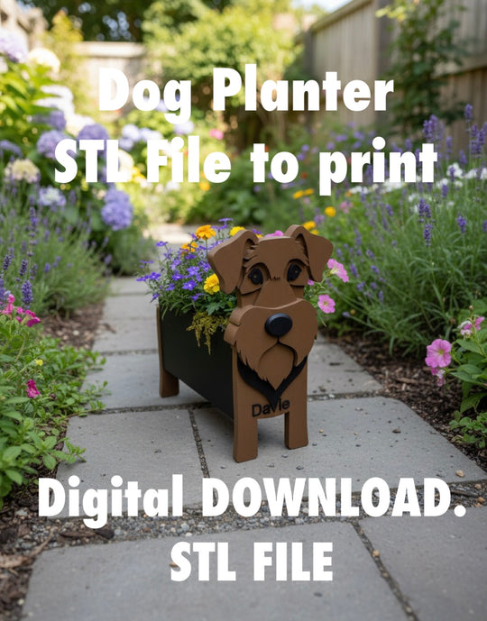 Personalised dog planter STL file for 3D printing, dog-shaped plant pot digital download, garden decor gift