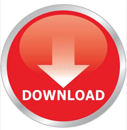 Red download button with white arrow and text on a white background