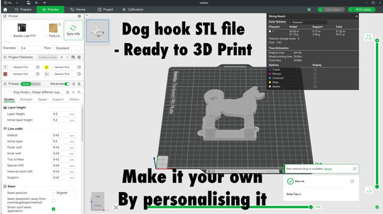 Akita Wall Hook STL File for 3D Printing. 3D printing software interface with a dog hook STL file for 3D printing