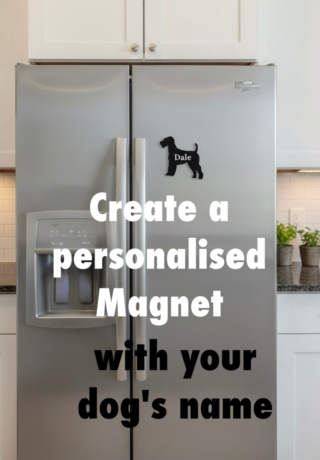 personalised Airedale Terrier magnet with name on fridge, custom dog fridge magnet, dog lover gift UK