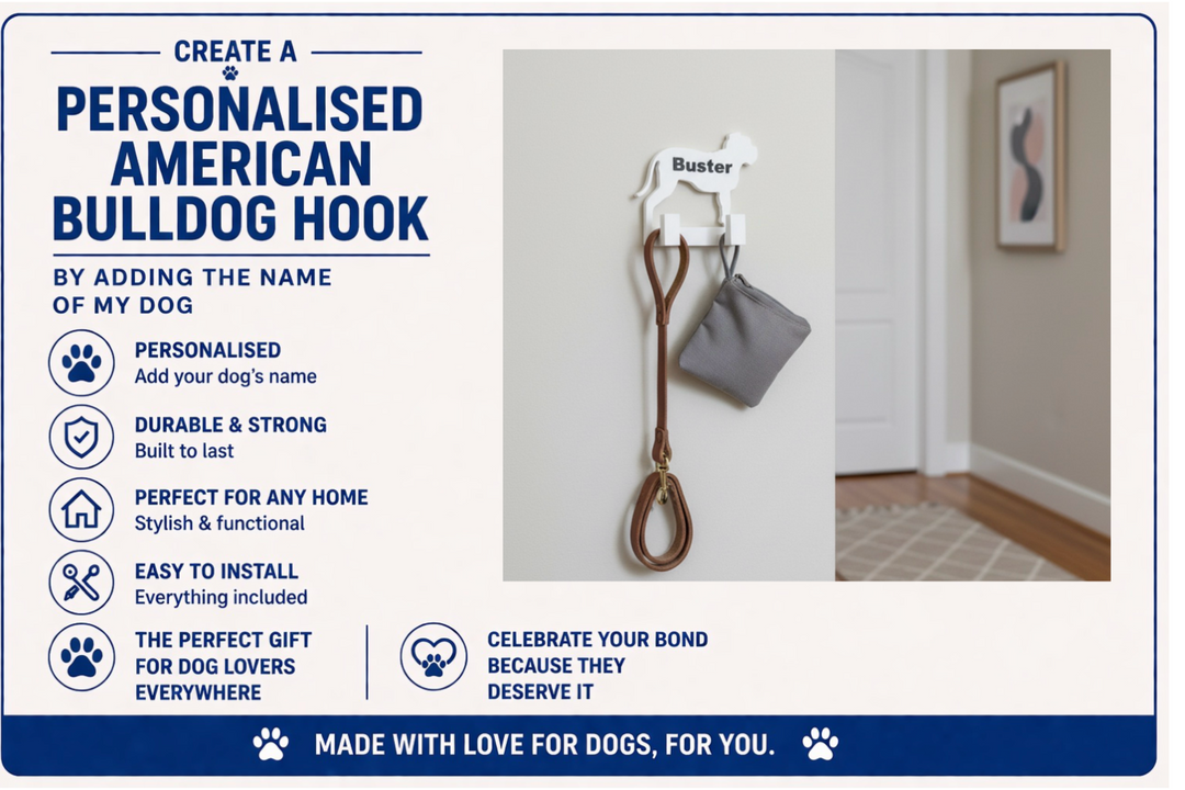 American Bulldog 3D Printed Dog Wall Hook