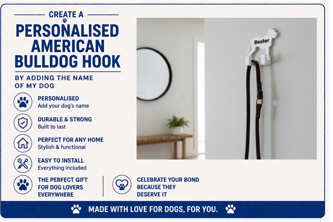 American Bulldog 3D Printed Dog Wall Hook