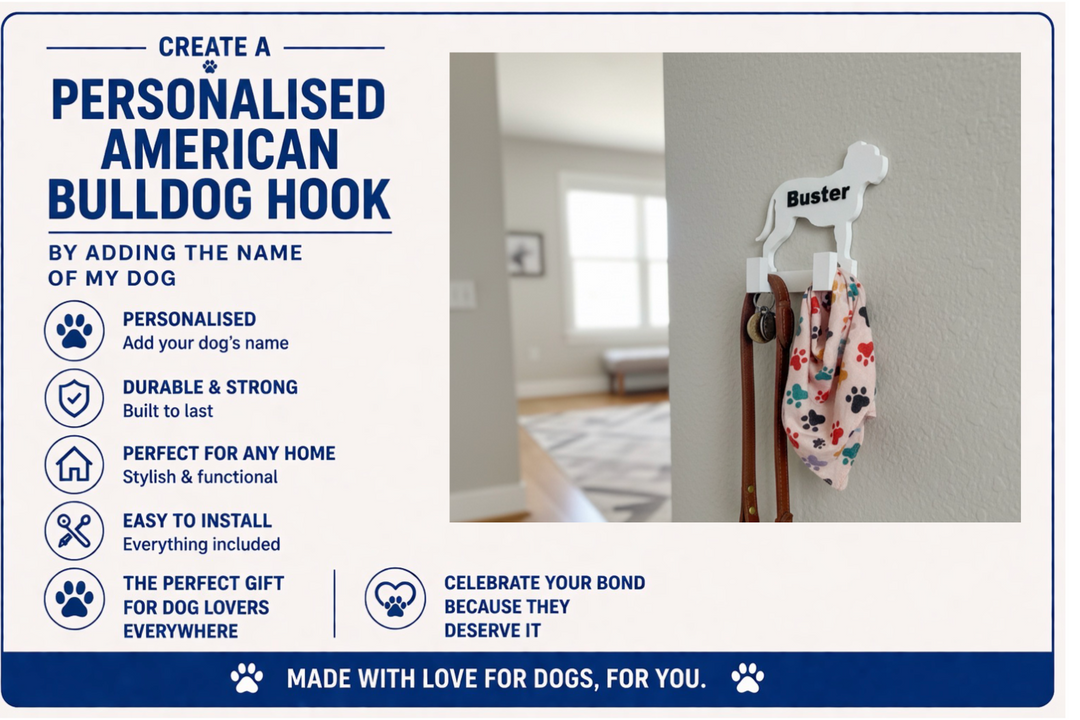 American Bulldog 3D Printed Dog Wall Hook