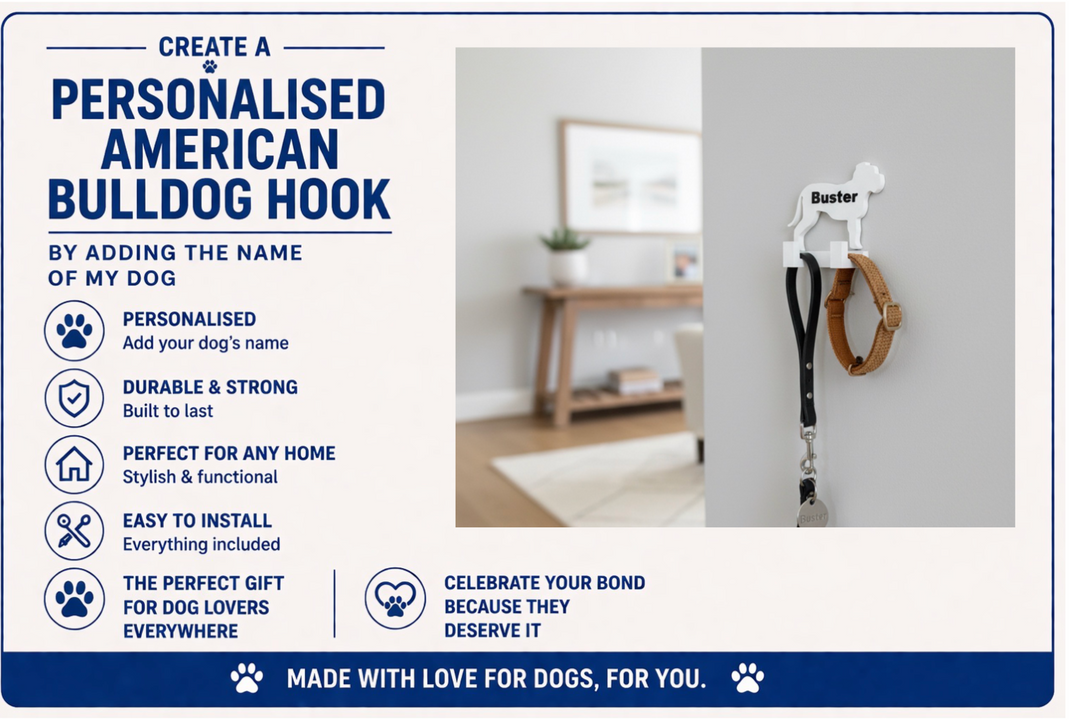 American Bulldog 3D Printed Dog Wall Hook