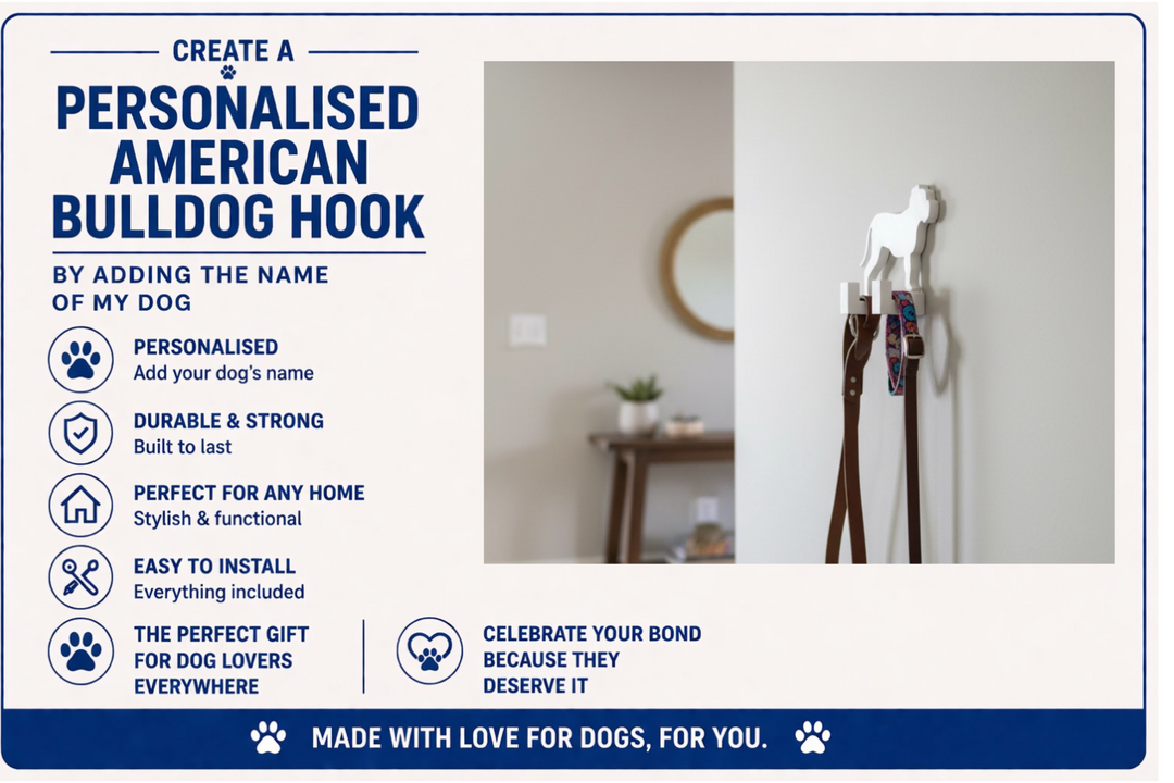 American Bulldog 3D Printed Dog Wall Hook