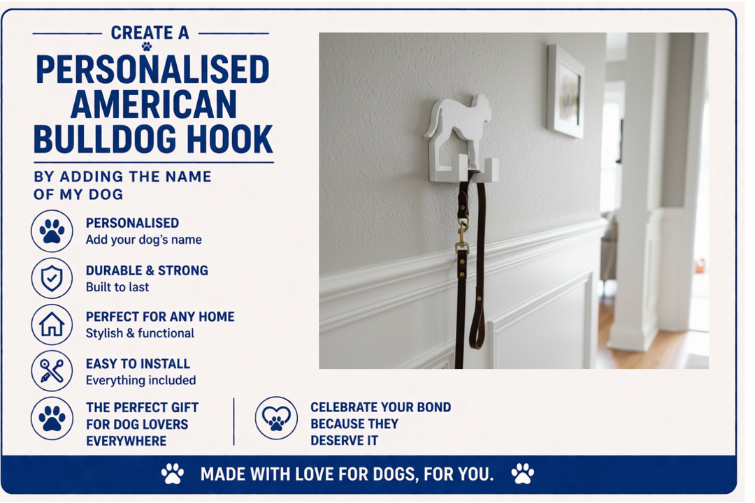 American Bulldog 3D Printed Dog Wall Hook
