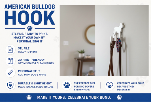 American Bulldog Wall Hook STL File for 3D Printing