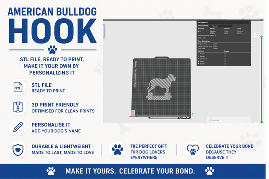 American Bulldog Wall Hook STL File for 3D Printing
