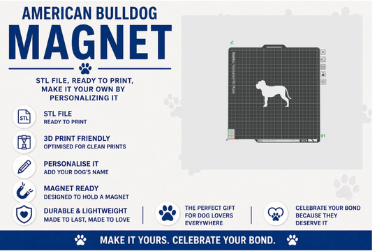 Advertisement for an American Bulldog magnet with product features and usage examples.