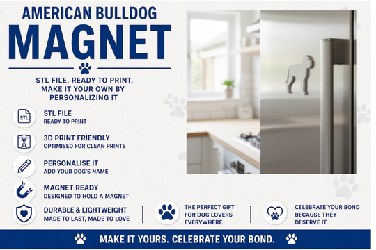 Advertisement for an American Bulldog magnet with product features and usage examples.