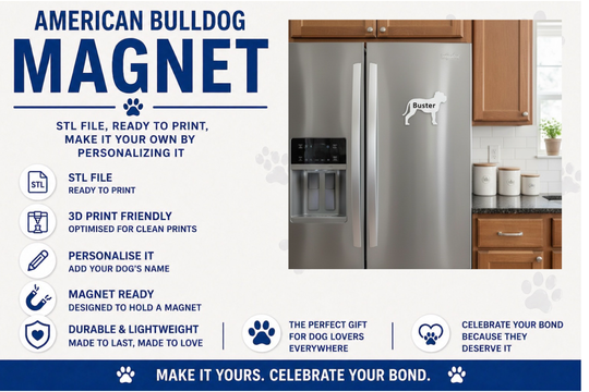 Advertisement for an American Bulldog magnet with product features and usage examples.