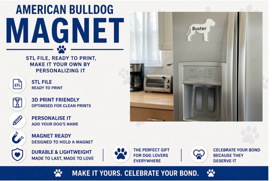 Advertisement for an American Bulldog magnet with product features and usage examples.