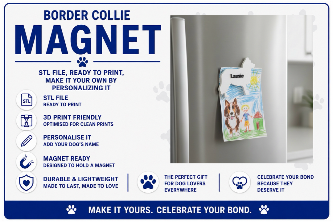 Advertisement for a Border Collie magnet with product details on a white background