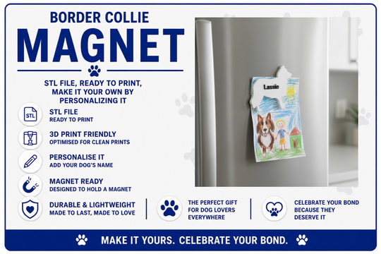 Advertisement for a Border Collie magnet with product details on a white background