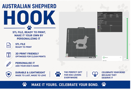 Australian Shepherd dog hook product with text and graphics on a white background