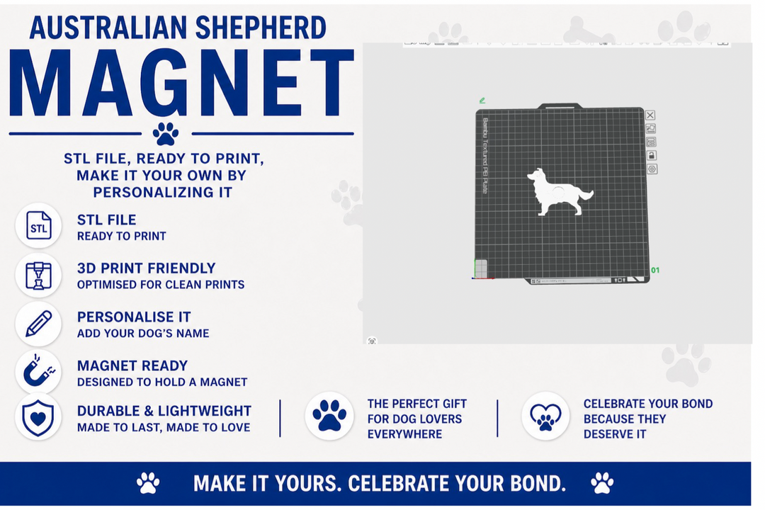Australian Shepherd magnet design with text on a white background