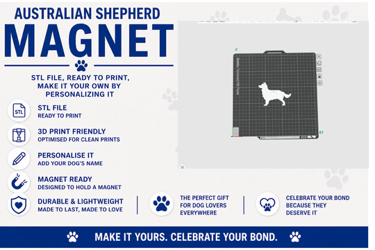 Australian Shepherd magnet design with text on a white background