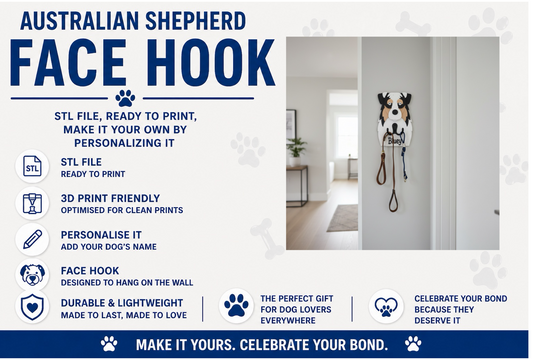 Australian Shepherd face hook with customizable options on a white background