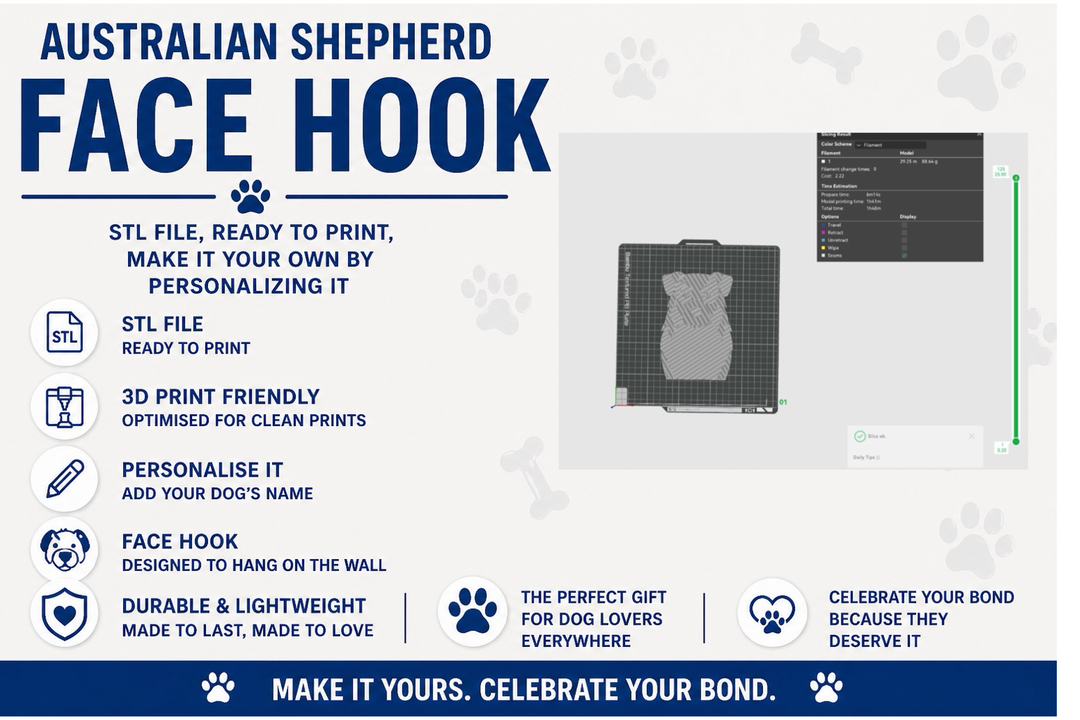 Australian Shepherd face hook with customizable options on a white background