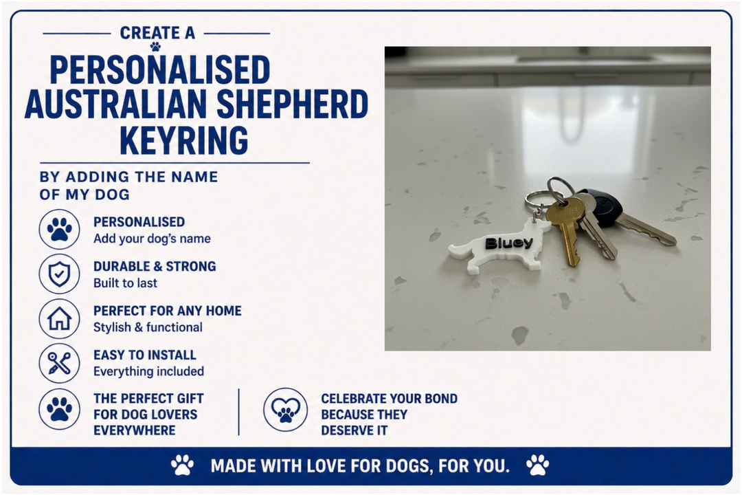 Keychain with 'Buddy' engraved, displayed with keys on a white surface.